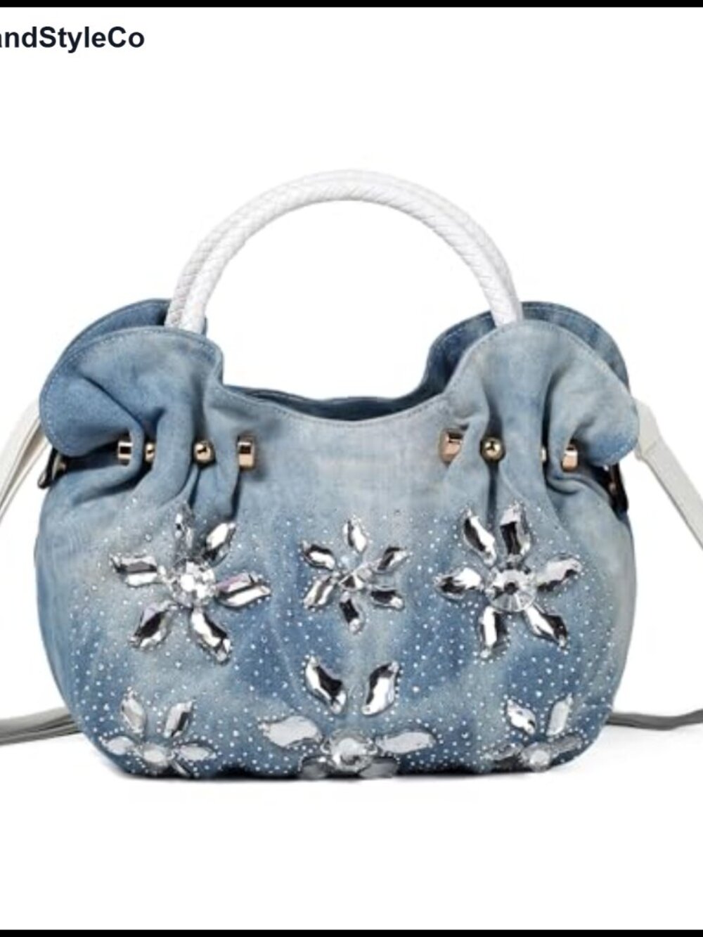 Washed Denim Rhinestone Evening Bag Crystal Crossbody Handbag Women